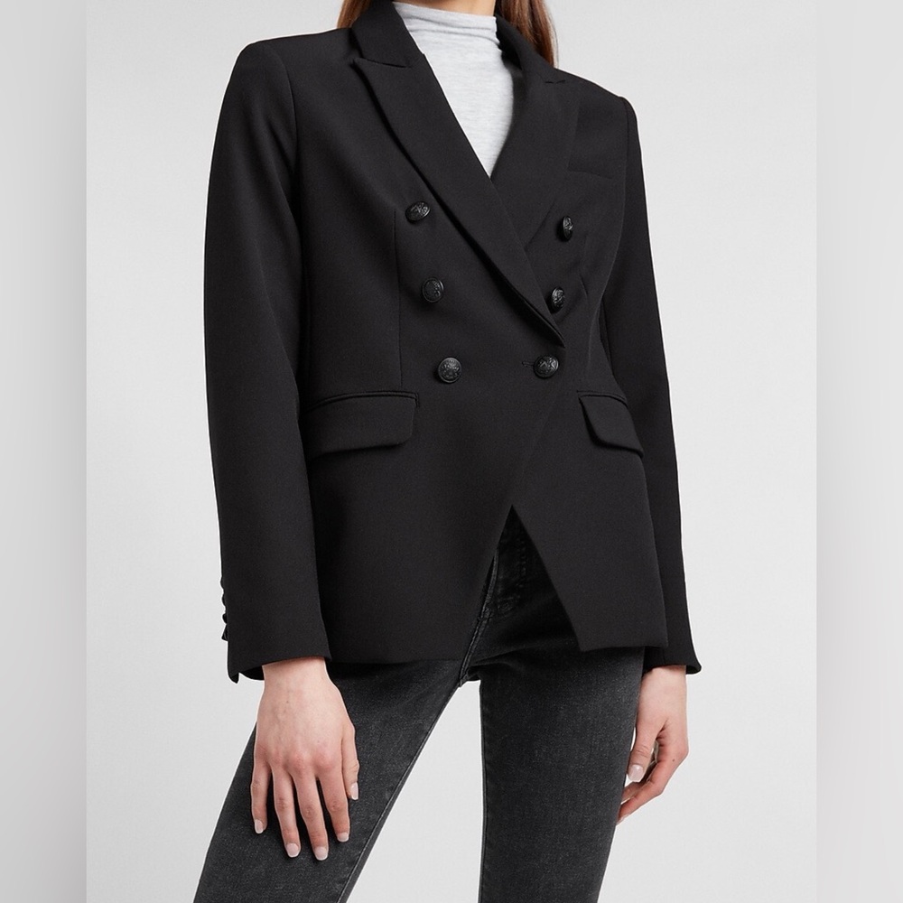 NWT EXPRESS PITCH BLACK‎ EDITOR DOUBLE BREASTED NOVELTY BUTTON BLAZER SZ XL